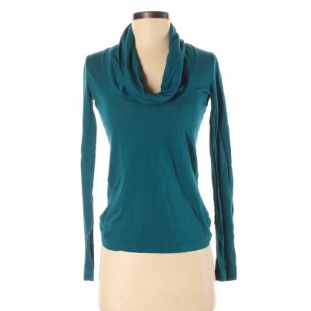 Three Dots teal cowl long sleeve top